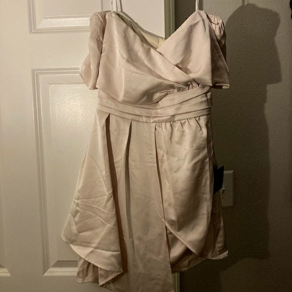 Satin Off the Shoulder Mini Dress - Picture 2 of 3